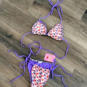 Strawberry Milk Mob Purple Floral Bikini